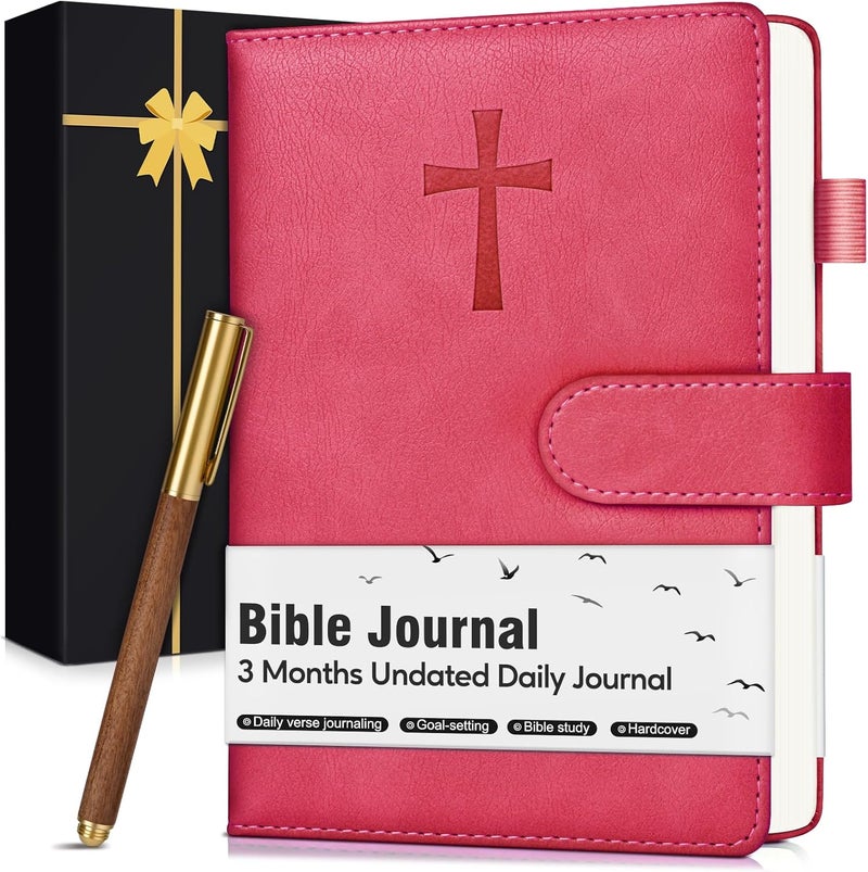 PAPEJOON Leather Christian Bible Journal for Women, Prayer Journal for Scripture Study, Daily Devotional, Undated Church Notes Notebook, Jesus Religious Faith Gifts for Pastor, Graduation, Baptism, Magenta - Image 1